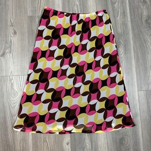 Y2K Colorful Retro Print Midi Skirt - SIZE S Summer Vacation Artsy Whimsical